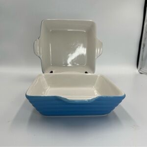 Lot of 2  Stoneware Ceramic Baker Square  Small Casserole Blue 6" X 6"  Handled